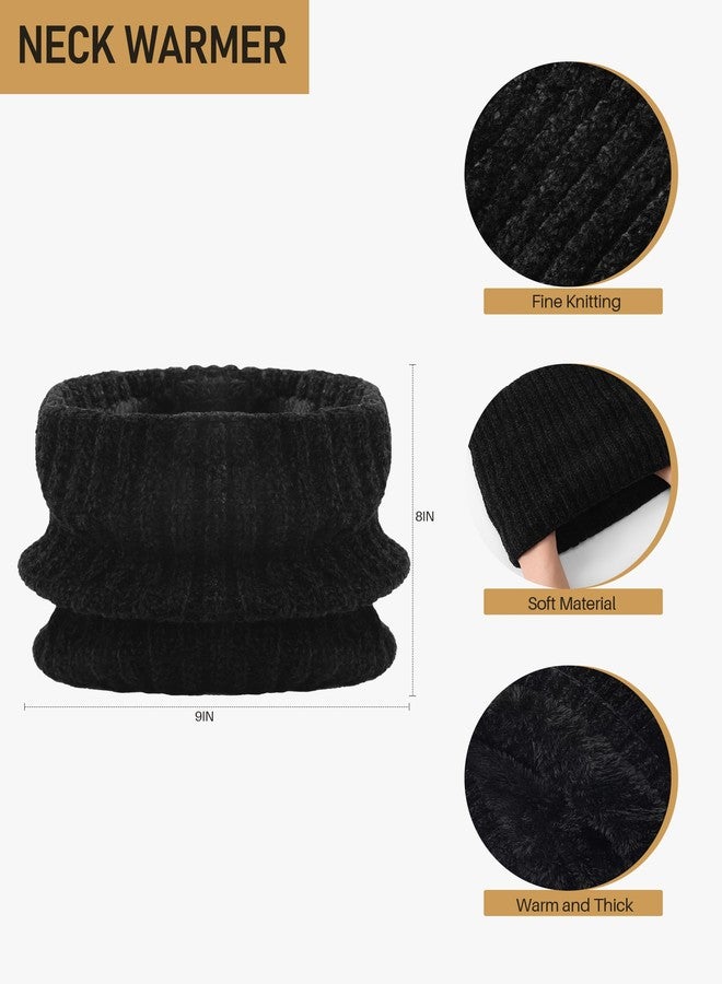 Tavaleu Winter Beanie Hat Scarf Gloves Touchscreen Gloves Skull Cap Gloves Neck Warmer Set with Fleece Lined, Black New 2025 - Image 5
